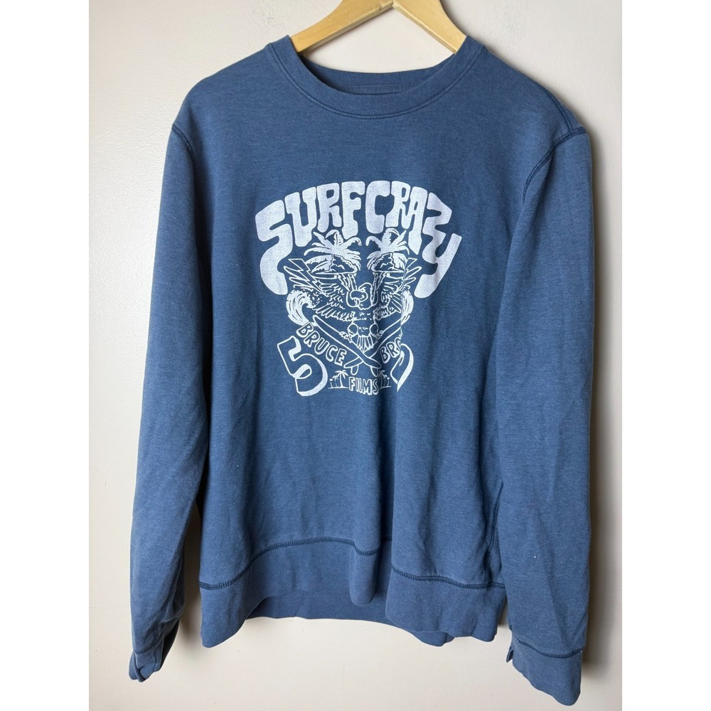 Lucky Brand Sweatshirt Graphic Print Bruce Brown Films Surf‎ Crazy Mens L Blue